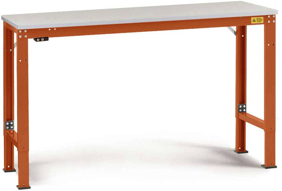 Manuflex LU7058.2001 ESD munkaasztal UNIVERSAL speciális alaptábla melamin tetejű, Sz xxxH = 1500 x 800 x 725-1025 mm Pirosas narancs (RAL 2001)