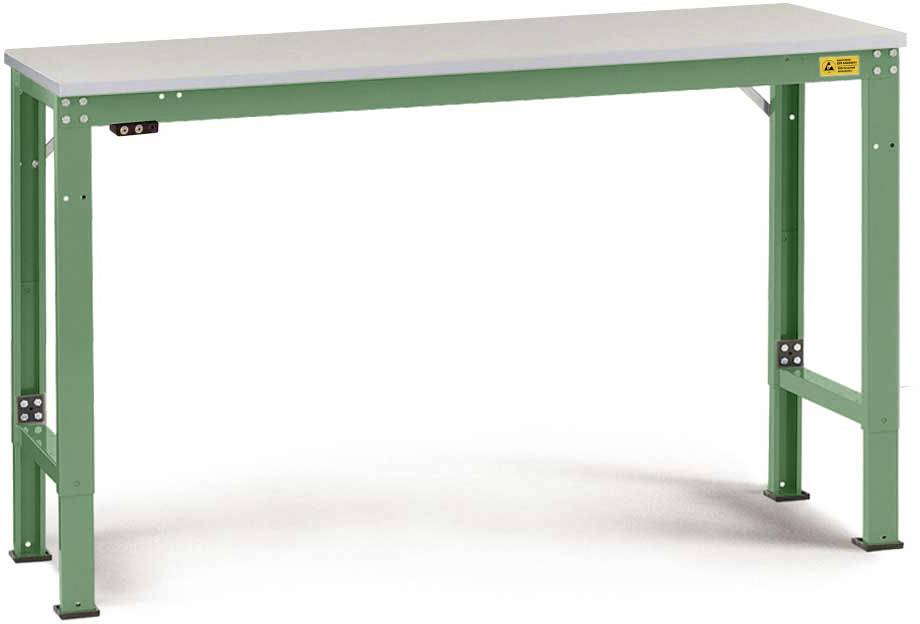 Manuflex LU7058.6011 ESD ESD munkaasztal UNIVERSAL speciális alaptábla melamin tetejű, Sz xxxH = 1500 x 800 x 725-1025 mm Rezedazöld (RAL 6011)