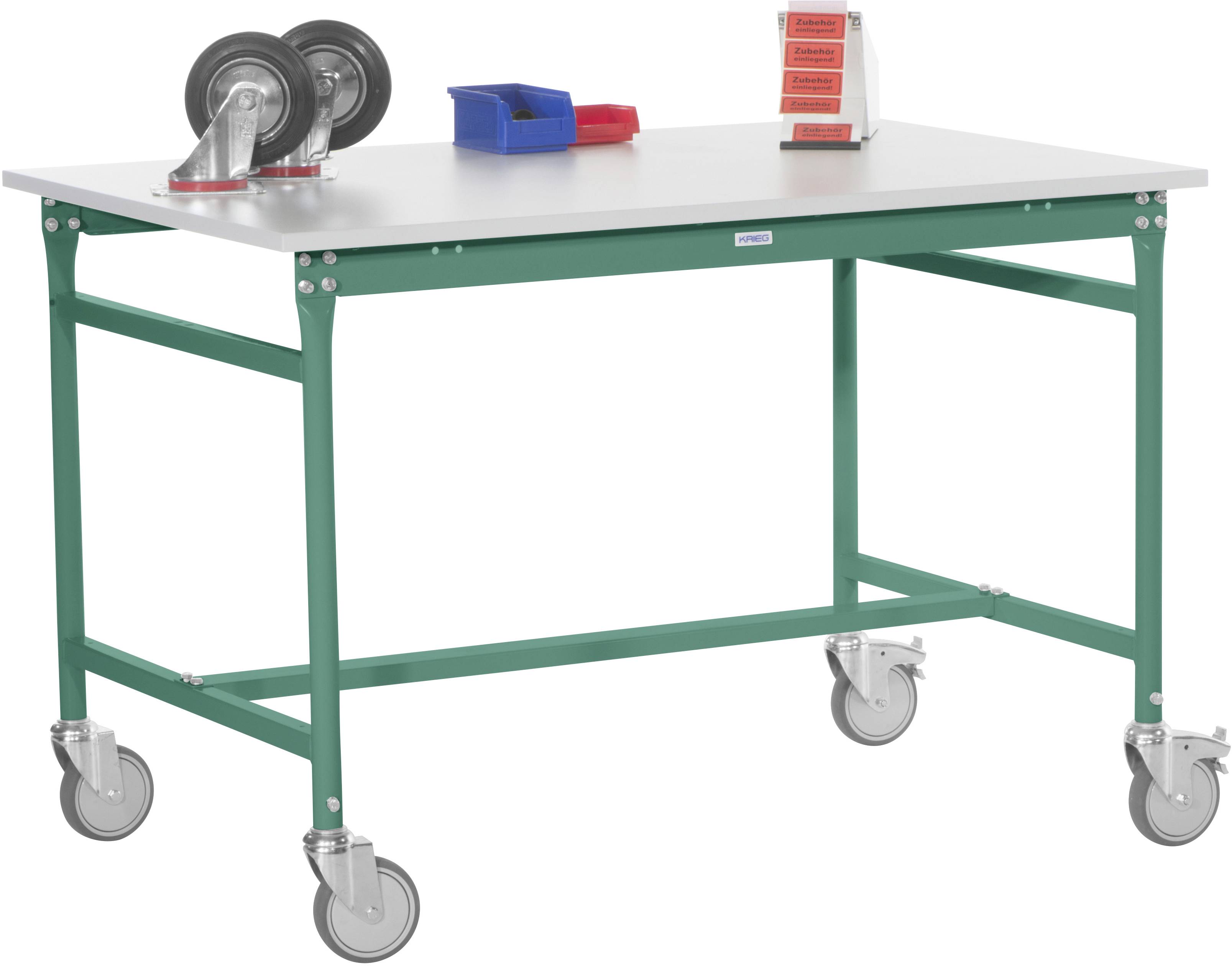 Manuflex BB4054.0001 BASIS oldalsó asztal fémlemez tetején, szürke zöld színben, HF 0001, Szélesség magas: 1500 x 600 x 850 mm Szürke, Zöld