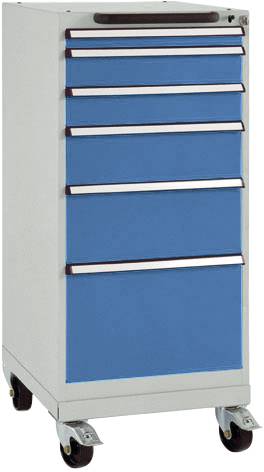 Manuflex SP1035.0002 BASETEC mobil fiókos szekrény, használható magasság: 900 mm, 6 fiókkal, világosszürke RAL 7035 / ragyogó kék RAL 5007