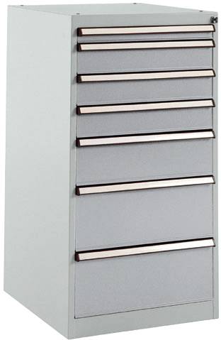 Manuflex SP1137.9006 BASETEC fiókos szekrény Helyhez kötött, használható magasság 900 mm, 7 fiókkal, alumínium ezüstben, hasonló a RAL 9006-hoz