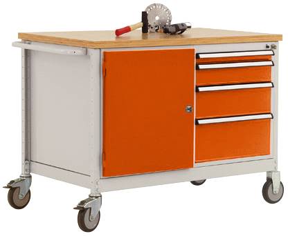 Manuflex TP1025.2001 Mobil 4-es munkaasztal, világosszürke melamin takarólemezzel, 22 mm SzxMxM 1135 x 590 x 802 mm