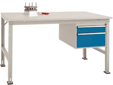 Manuflex AU5567.5007 Komplett munkaasztal Grund UNIVERSAL Standard műanyag lemezzel, szélesség nagysága = 1500 x 800 x 760-870 mm Briliáns kék (RAL 5007)