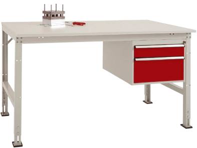 Manuflex AU5567.3003 Komplett munkaasztal Grund UNIVERSAL Standard műanyag lemezzel, szélesség nagysága = 1500 x 800 x 760-870 mm Rubinvörös