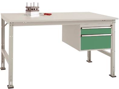 Manuflex AU5767.6011 Komplett munkaasztal Grund UNIVERSAL Standard műanyag tetővel, Szélesség magasság = 2000 x 800 x 760-870 mm Rezedazöld (RAL 6011)