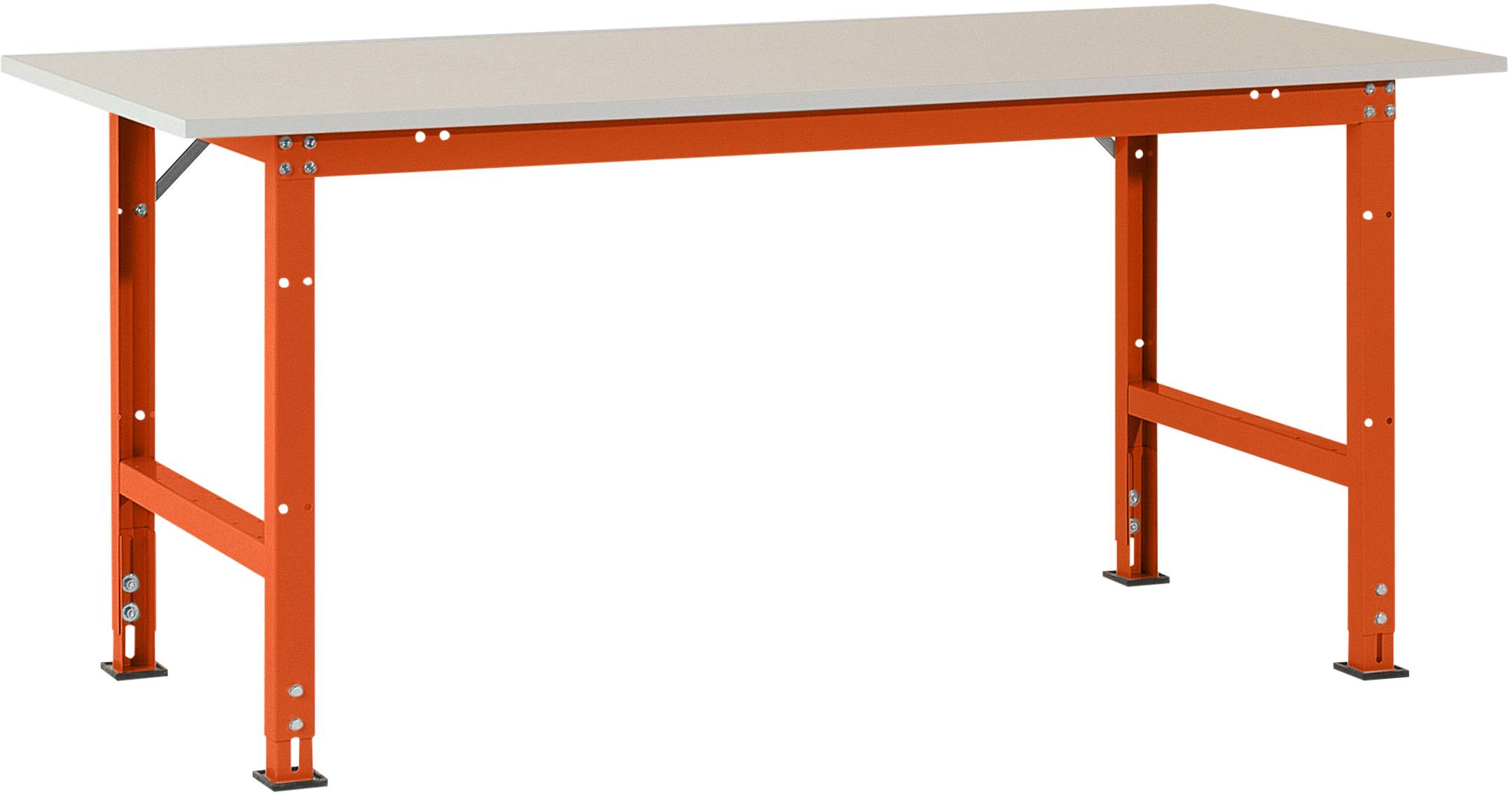 Manuflex AS0031.2001 Csomagolási asztal PACKPOOL szabvány melamin tetejével, Szélesség x 2000 = 800 x 760-870 mm Pirosas narancs (RAL 2001)