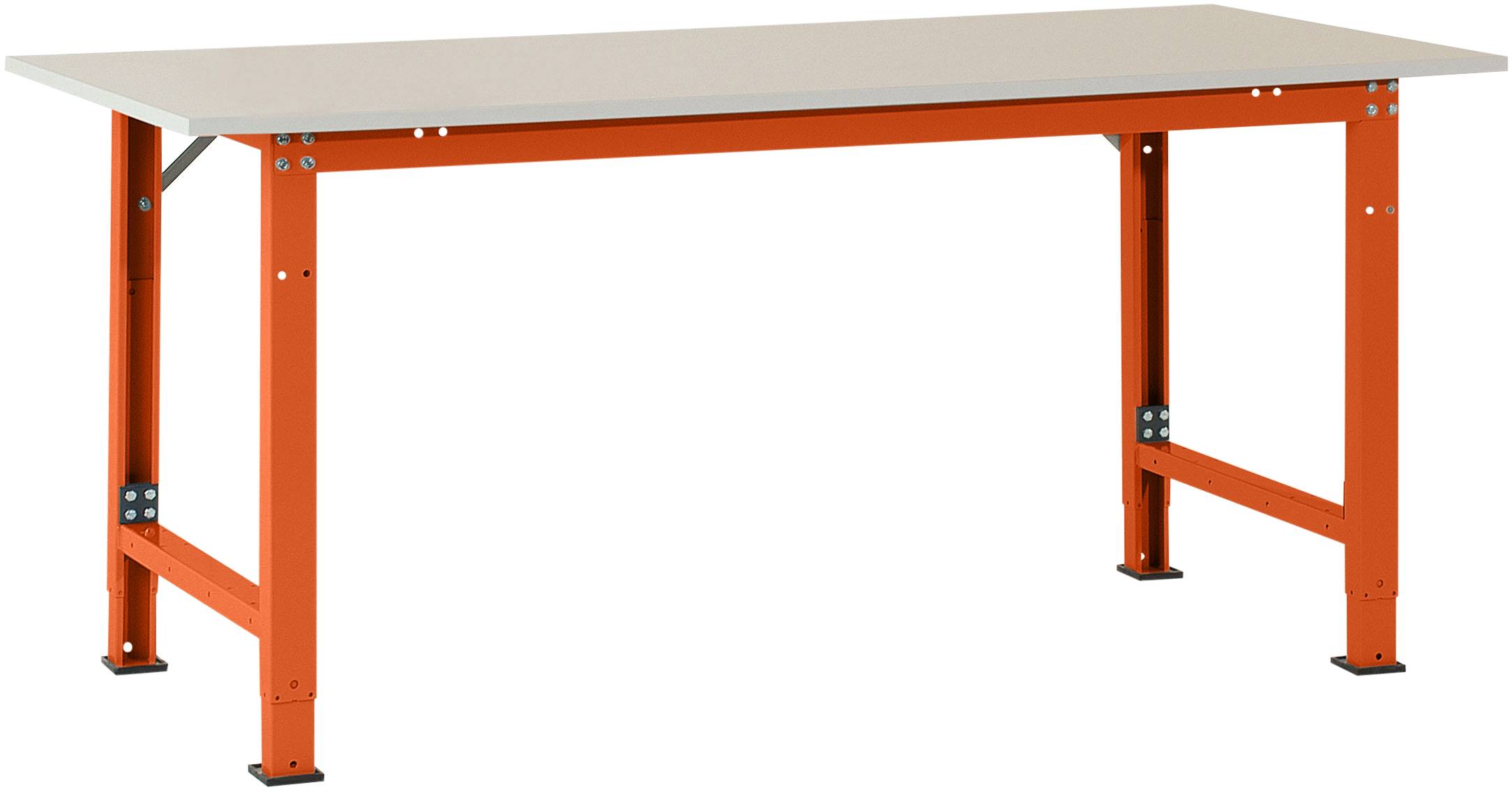 Manuflex AS0022.2001 Csomagolási asztal PACKPOOL speciális melamin tetejű, Szélesség x = 1750 x 800 x 722-1022 mm Pirosas narancs (RAL 2001)