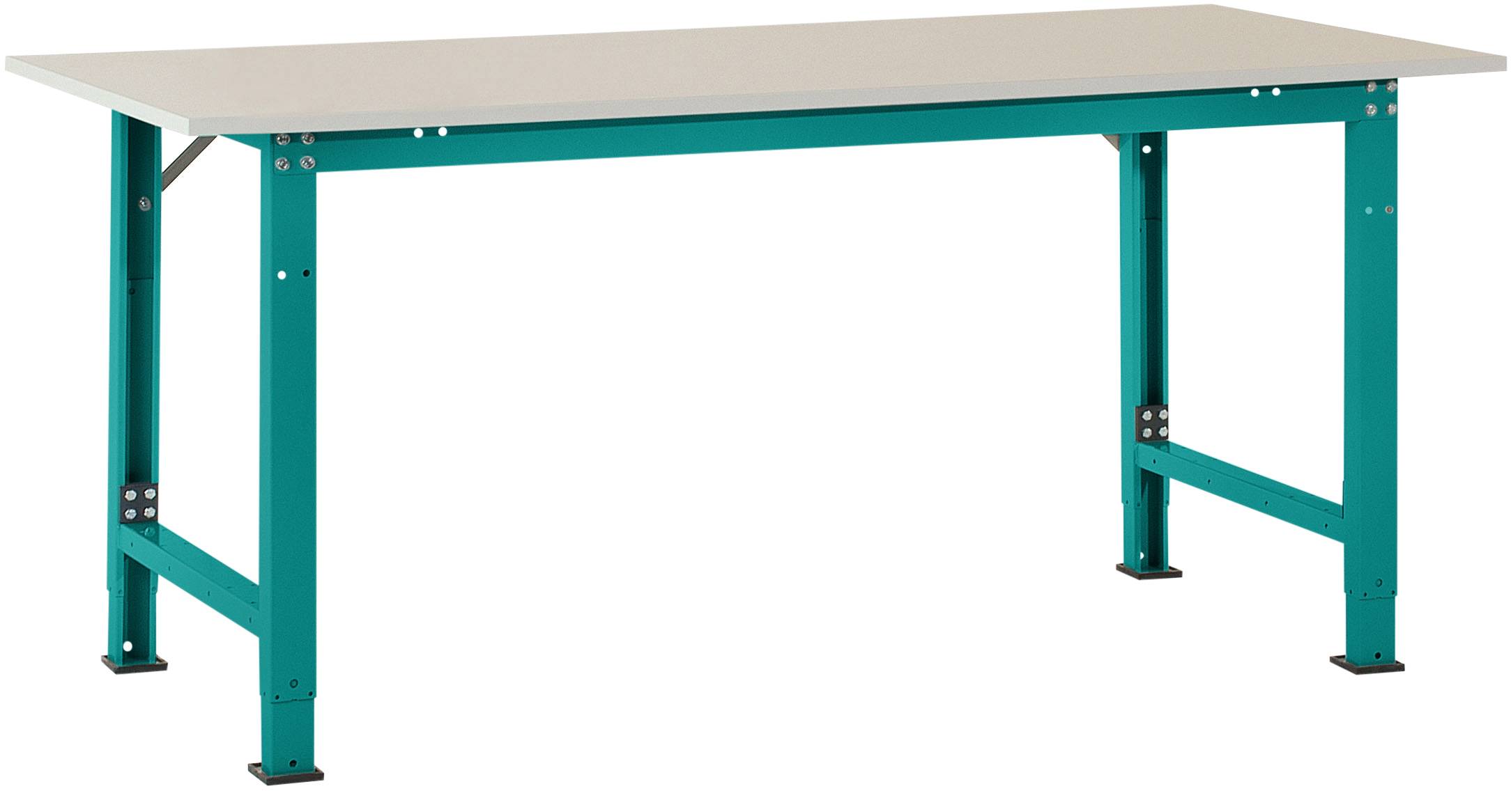 Manuflex AS0012.5021 Csomagolóasztal PACKPOOL speciális melamin tetejű, Sz xxxH = 1500 x 800 x 722-1022 mm Vízkék