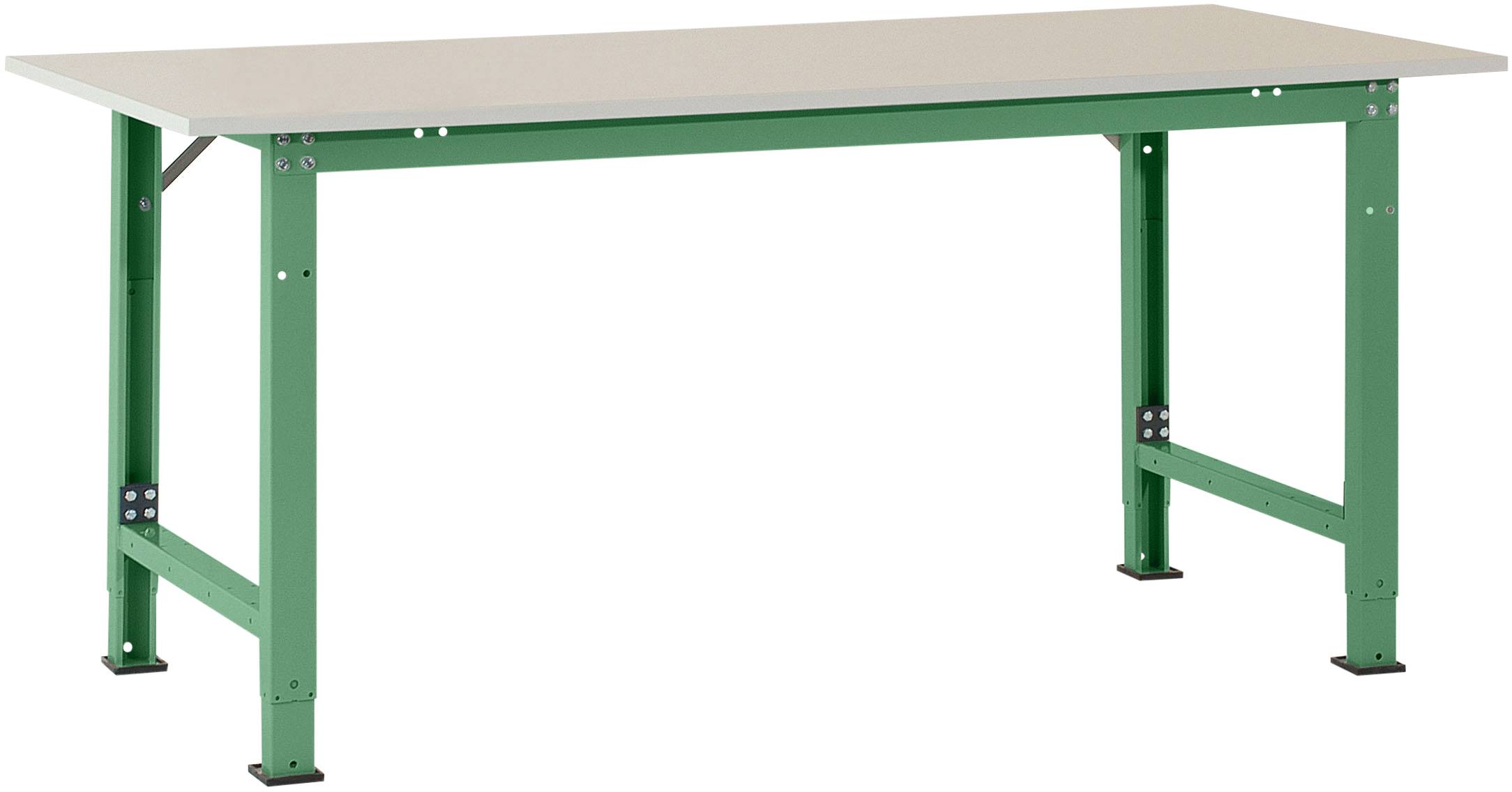 Manuflex AS0022.6011 Csomagolási asztal PACKPOOL speciális melamin tetejű, Szélesség x = 1750 x 800 x 722-1022 mm Rezedazöld (RAL 6011)