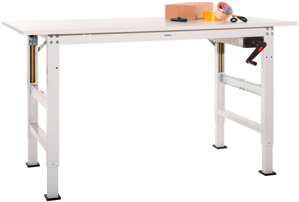 Manuflex AS0013.9006 Csomagolási asztal PACKPOOL Ergo K melamin tetejű, szélesség nagysága = 1500 x 800 x 722-1022 mm Alumínium ezüst
