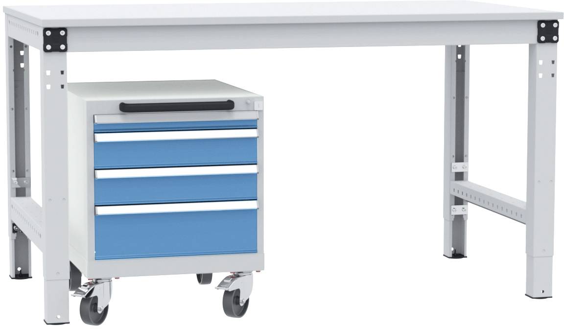 Manuflex SP1193.5012 BASETEC hordozható fiókos szekrény, használható 400 mm magassággal, 4 fiókkal, világoskék RAL 5012-vel N/A