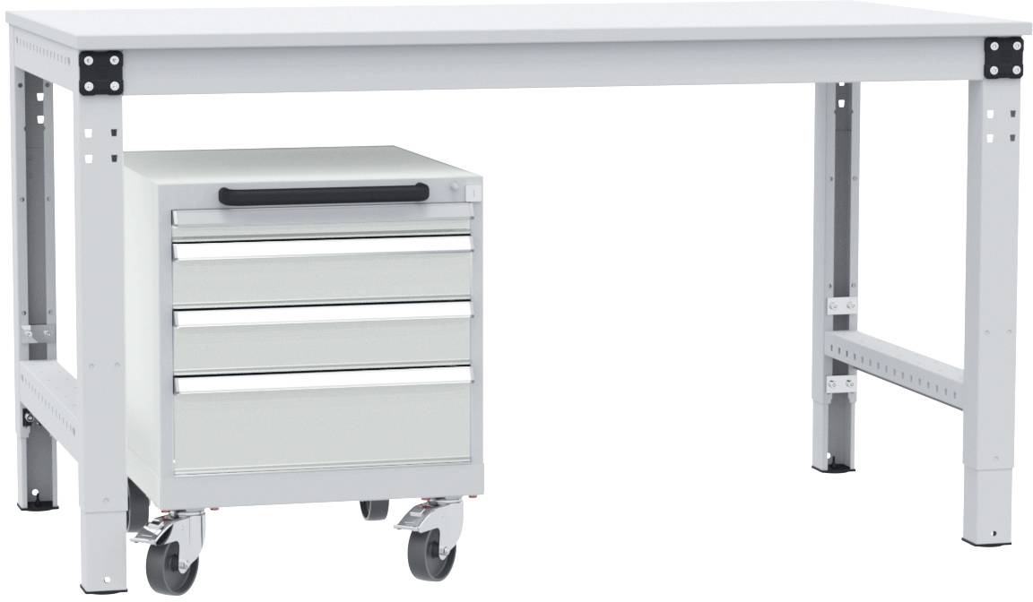 Manuflex SP1193.7035 BASETEC hordozható fiókos szekrény, használható 400 mm magassággal, 4 fiókkal, világosszürke RAL 7035 színben