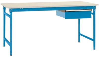 Manuflex BB5257.5012 Komplett BASIS oldalsó asztal műanyag lemezzel + egyszemélyes fiókkal, Sz xxxH: 1500 x 800 x 780 mm Élénk kék (RAL 5012)