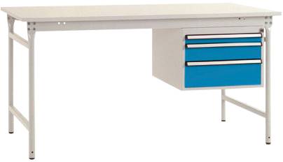 Manuflex BB5281.5012 Komplett BASIS oldalsó asztal melamin tetejével + háztartással, szélesség x magasság: 1500 x 800 x 780 mm Élénk kék (RAL 5012)