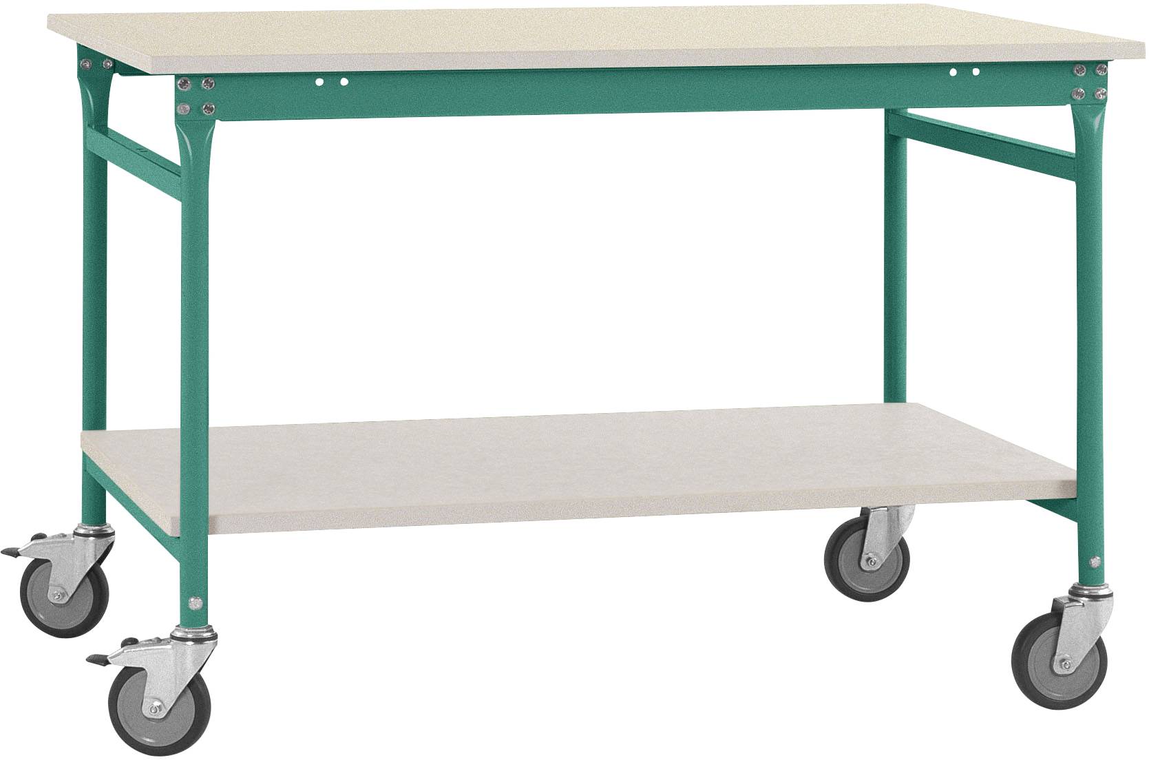Manuflex BB5307.0001 Komplett BASIS mobil asztal, műanyag tetővel + közbenső polc, SzxxxH: 750 x 500 x 850 mm Szürke, Zöld