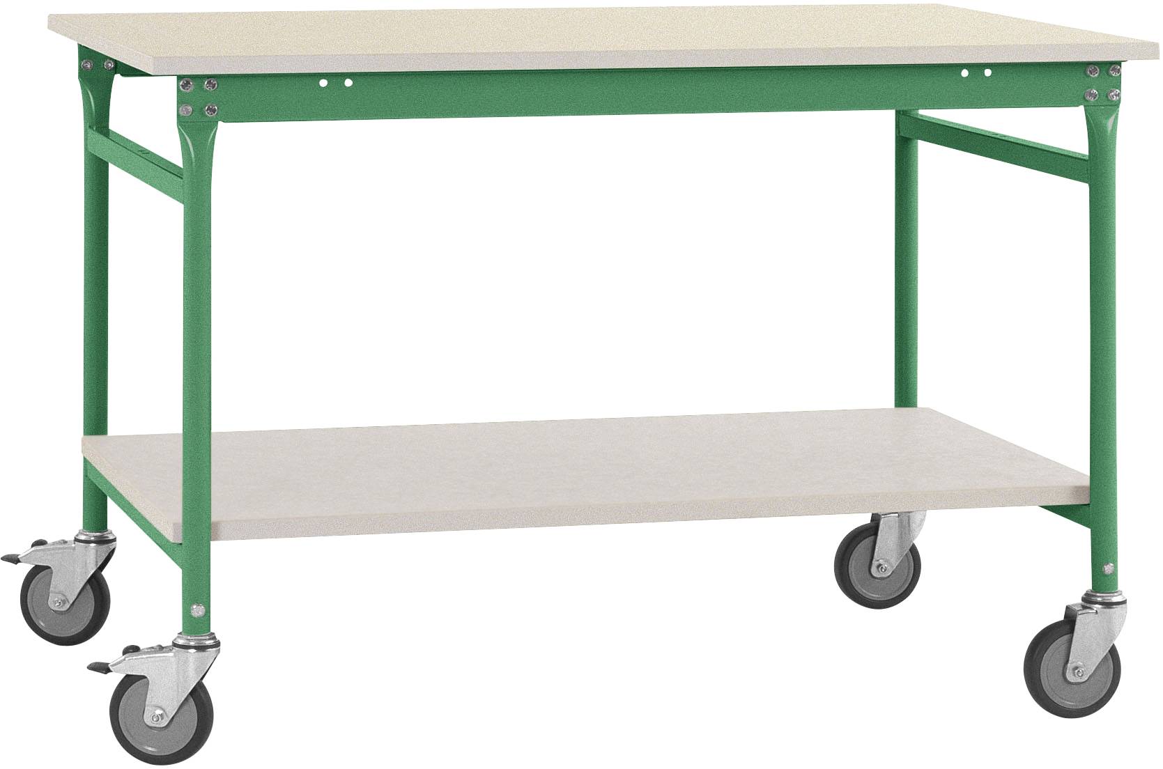 Manuflex BB5307.6011 Komplett BASIS mobil asztal, műanyag tetővel + közbenső polc, SzxxxH: 750 x 500 x 850 mm Rezedazöld (RAL 6011)