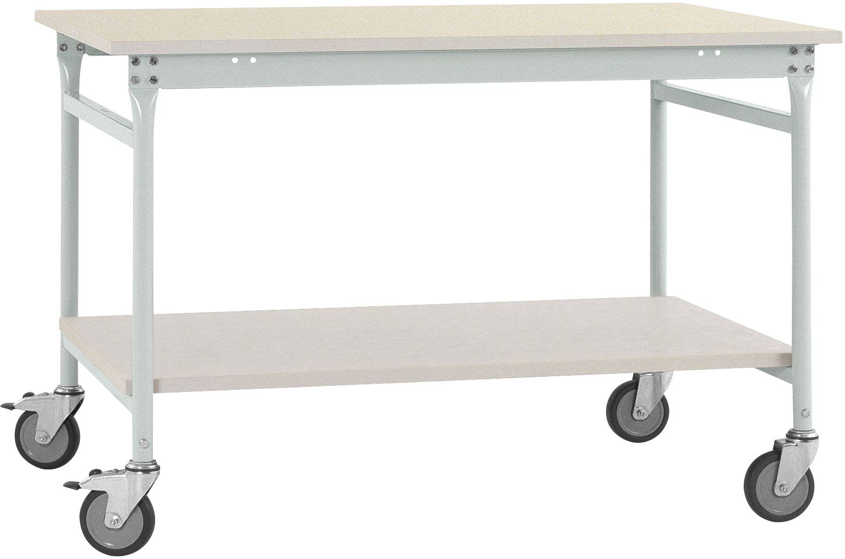 Manuflex BB5321.7035 Komplett BASIS oldalsó asztal melamin felső + közbülső polccal, szélesség x magasság: 1250 x 600 x 850 mm Élénk szürke (RAL 7035)