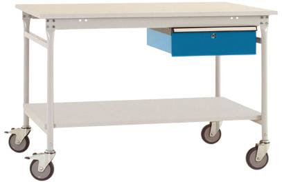 Manuflex BB5351.5007 Komplett BASIS oldalsó asztal melamin tetejével + egyetlen fiókkal, Szélesség x magasság: 1500 x 800 x 850 mm Briliáns kék (RAL 5007)