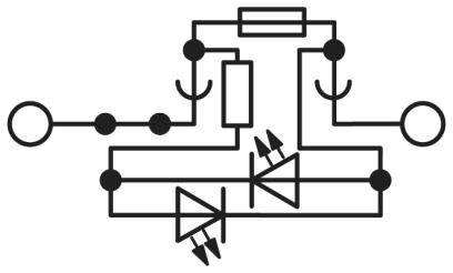 Elektronikai áramkör sematikus ábrázolása diódákkal, ellenállásokkal és az elemek közötti kapcsolódási pontokkal.