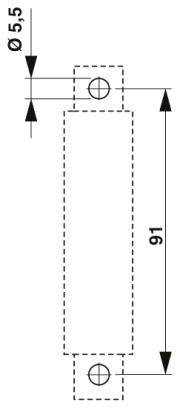 Műszaki rajz egy téglalap alakú objektumról két hengeres végződéssel, 91 mm hosszúságban és 5,5 mm átmérőjű végekkel.