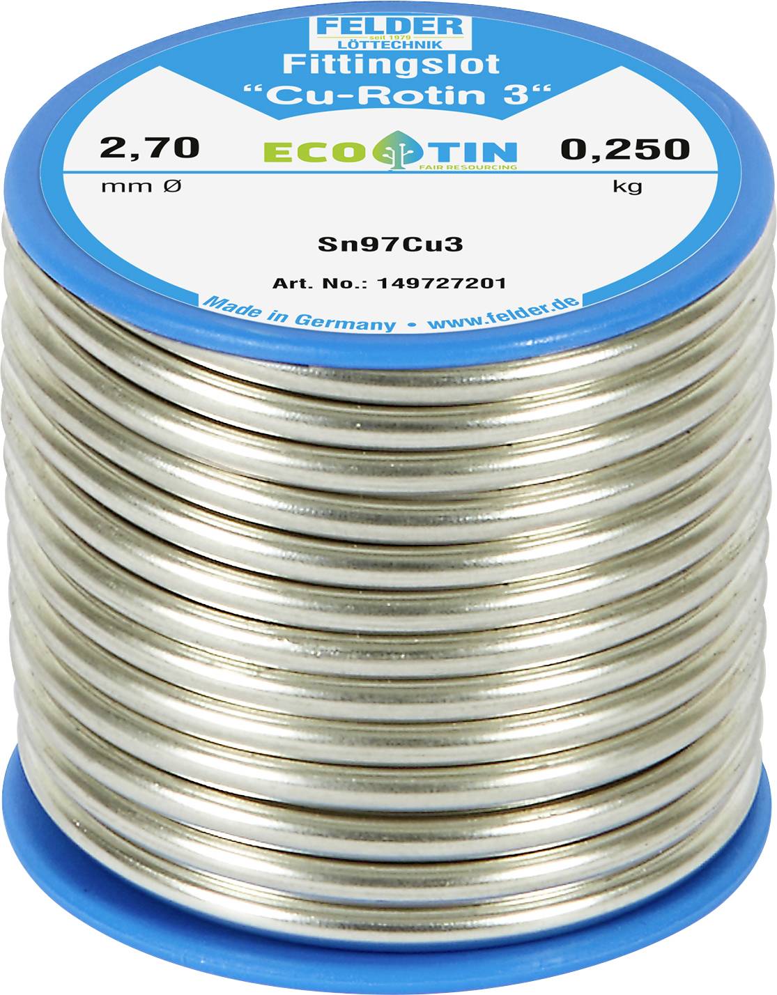 Felder Cu-Rotin® 3 Forrasztóón, ólommentes Tekercs Sn97Cu3 0.250 kg 2.7 mm