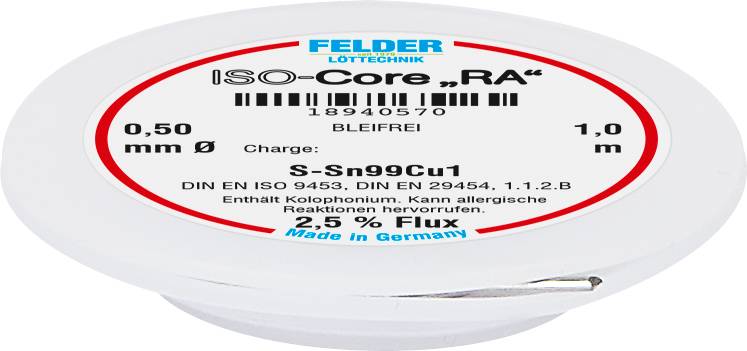 Felder ISO-Core RA Sn99Cu1 Forrasztóón, ólommentes Tekercs Sn99,3Cu0,7 0.5 mm