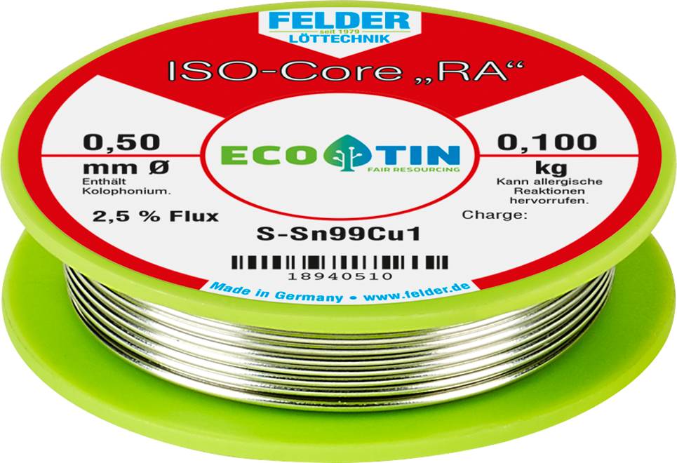 Felder ISO-Core RA Sn99Cu1 Forrasztóón, ólommentes Tekercs Sn99,3Cu0,7 0.100 kg 0.5 mm
