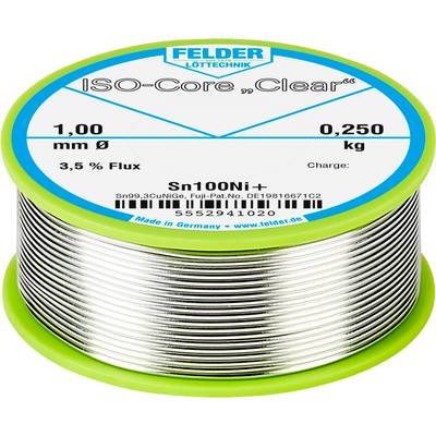 Felder Löttechnik ISO-Core "Clear" Sn100Ni+ Forrasztóón, ólommentes Tekercs Sn99,25Cu0,7Ni0,05  0.250 kg 1 mm