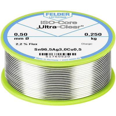 Felder Löttechnik ISO-Core "Ultra Clear" SAC305 Forrasztóón Tekercs Sn96,5Ag3Cu0,5  0.250 kg 0.5 mm