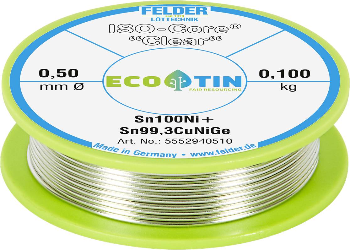 Felder ISO-Core Clear Sn100Ni+ Forrasztóón Tekercs Sn99,25Cu0,7Ni0,05 0.100 kg 0.5 mm
