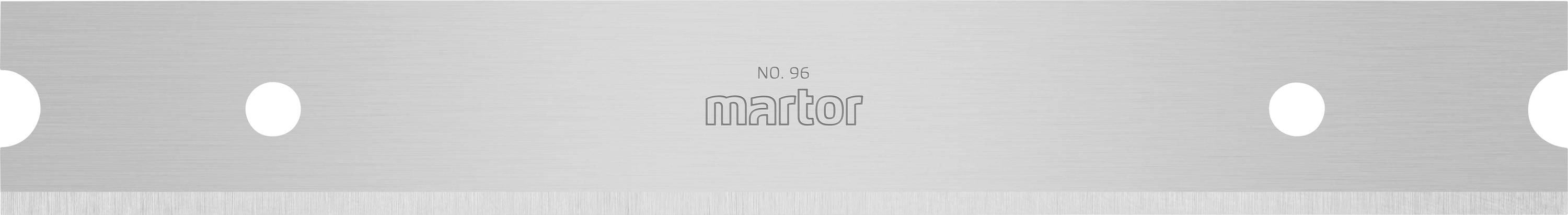 Egy Martor márkajelzésű fém kés, három lyukkal és a '96-os' felirattal, valószínűleg ipari vagy kézműves felhasználásra.