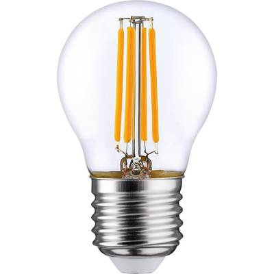 Egy LED-es izzólámpa filament szerkezettel és E27 foglalattal, átlátszó üveg, energiatakarékos, különféle lámpákhoz alkalmas.