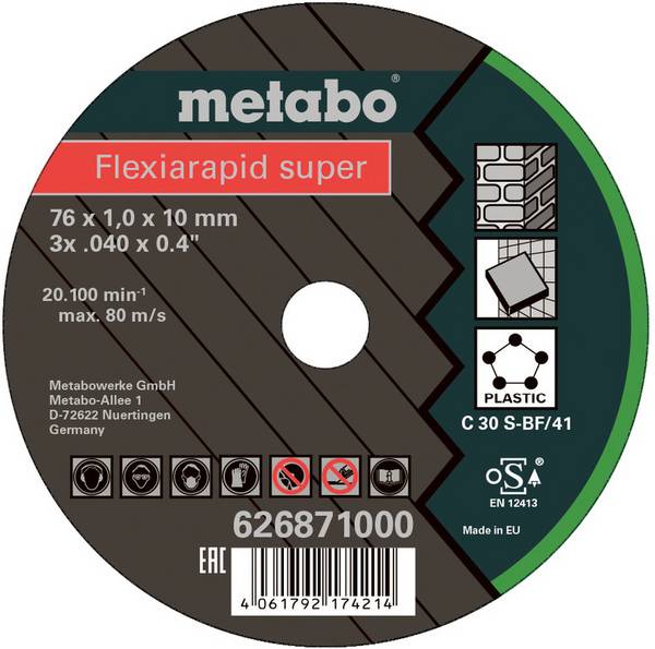 Metabo  Flexiarapid Super  626871000  Vágótárcsa, egyenes  76 mm  1 db  Csempe, Kerámia, Klinkertégla