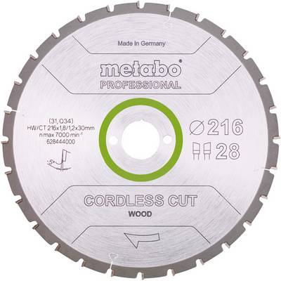 Metabo Professional vezeték nélküli fűrészlap fához, átmérő 216 mm, 28 fog, német gyártmány.