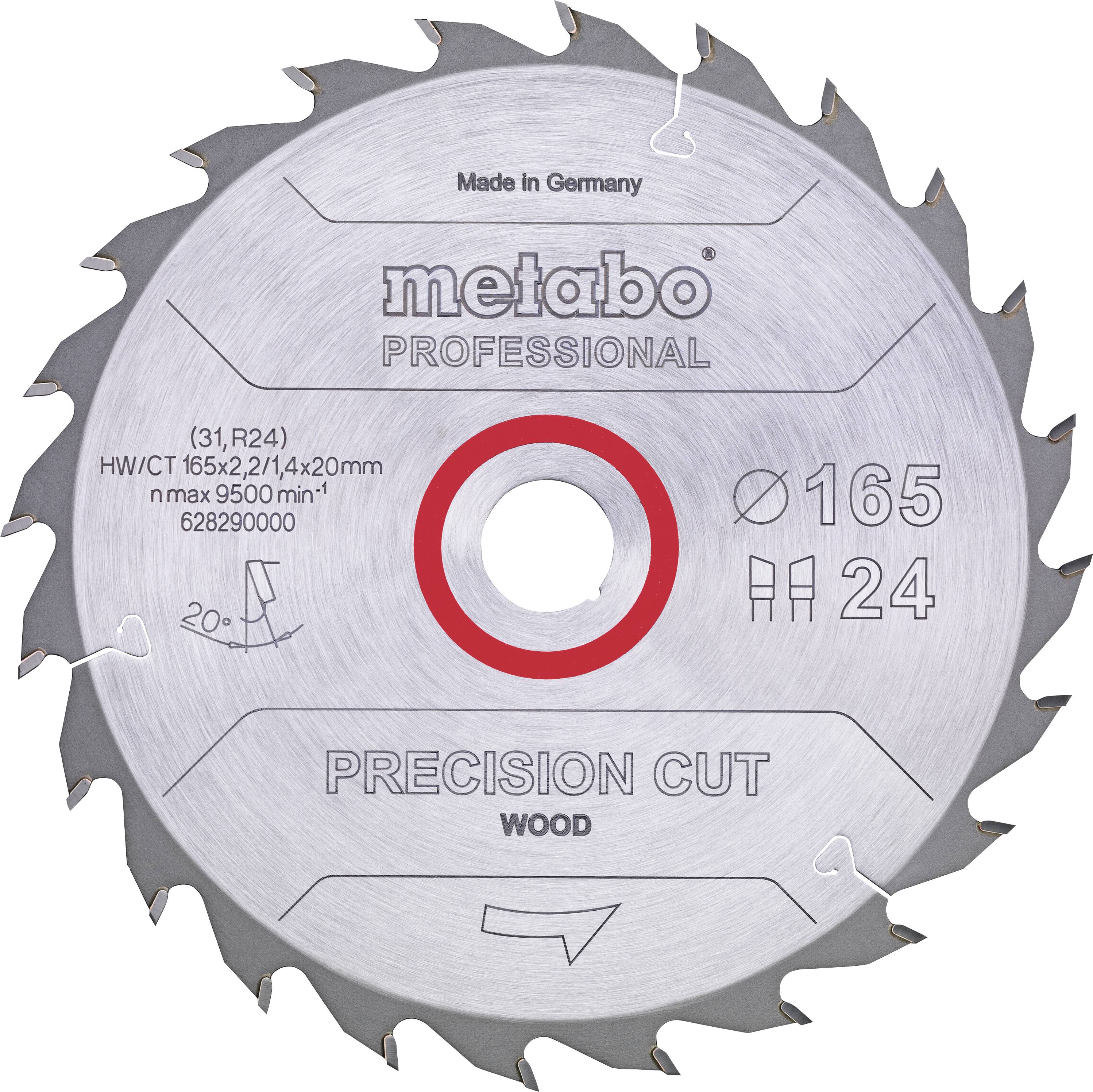 Metabo Professional Precision Cut köriratú körfűrészlap. Átmérő 165 mm, 24 fog, fához alkalmas.