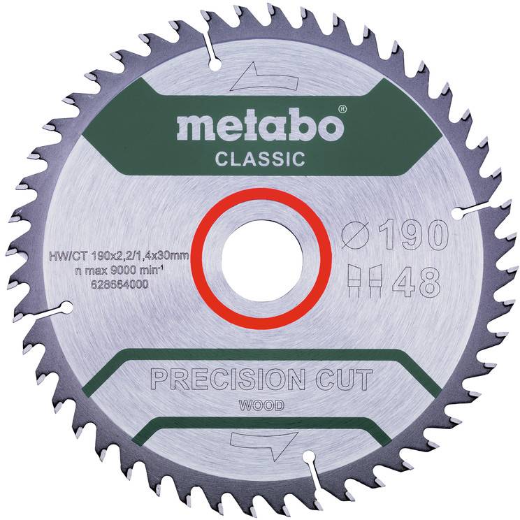Metabo PRECISION CUT WOOD CLASSIC 628664000 Körfűrészlap 190 x 30 x 1.4 mm Fogak száma (collonként): 48 1 db