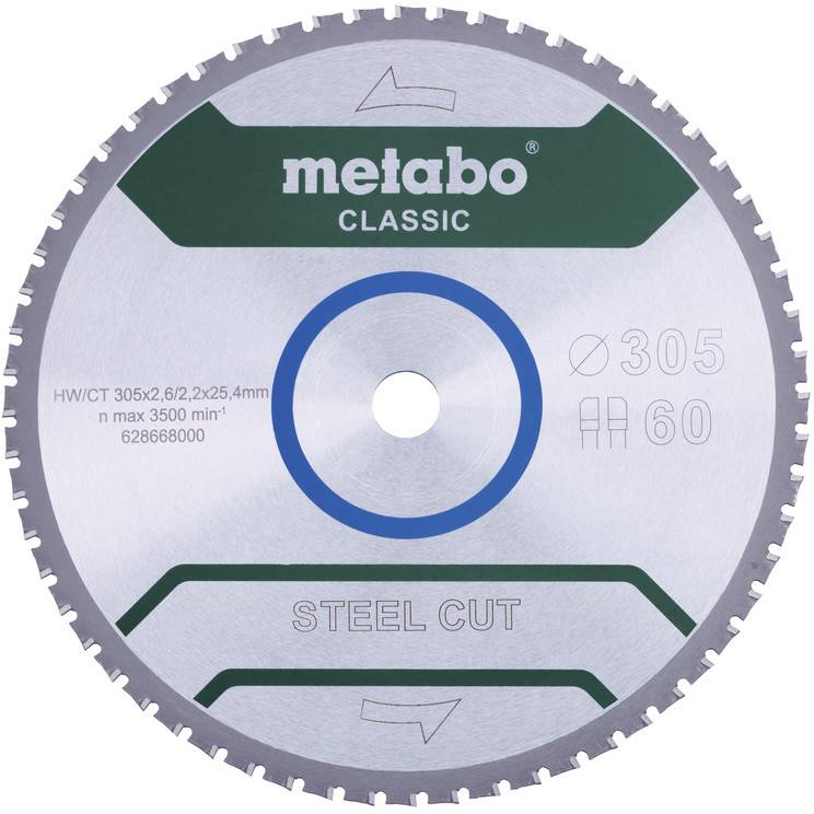Metabo STEEL CUT CLASSIC 628668000 Körfűrészlap 305 x 25.4 x 2.2 mm Fogak száma (collonként): 60 1 db