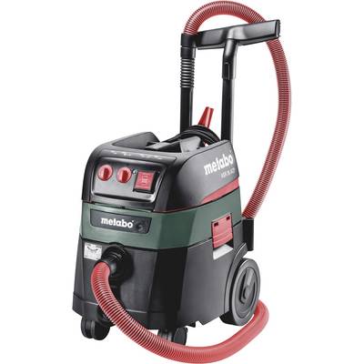Metabo ipari porszívók piros tömlővel és fogantyúval, alkalmasak építkezési és műhelyi felhasználásra.