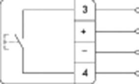 Az ábra egy elektromos kapcsolási rajzot mutat, amelyen egy transzformátor látható, '3', '+', '-', '4' jelölésekkel és három csatlakoztatott kábellel.