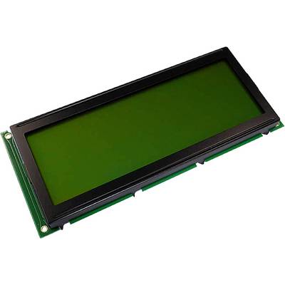 Egy téglalap alakú LCD-kijelző zöld háttérrel, fekete műanyag keretben, látható kijelzés vagy szöveg nélkül.