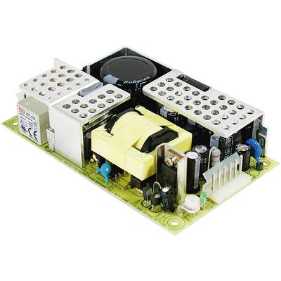 Egy elektronikus áramköri lap különböző alkatrészekkel, köztük kondenzátorokkal, tekercsekkel és csatlakozókkal, egy tápegység belső szerkezetét mutatja.