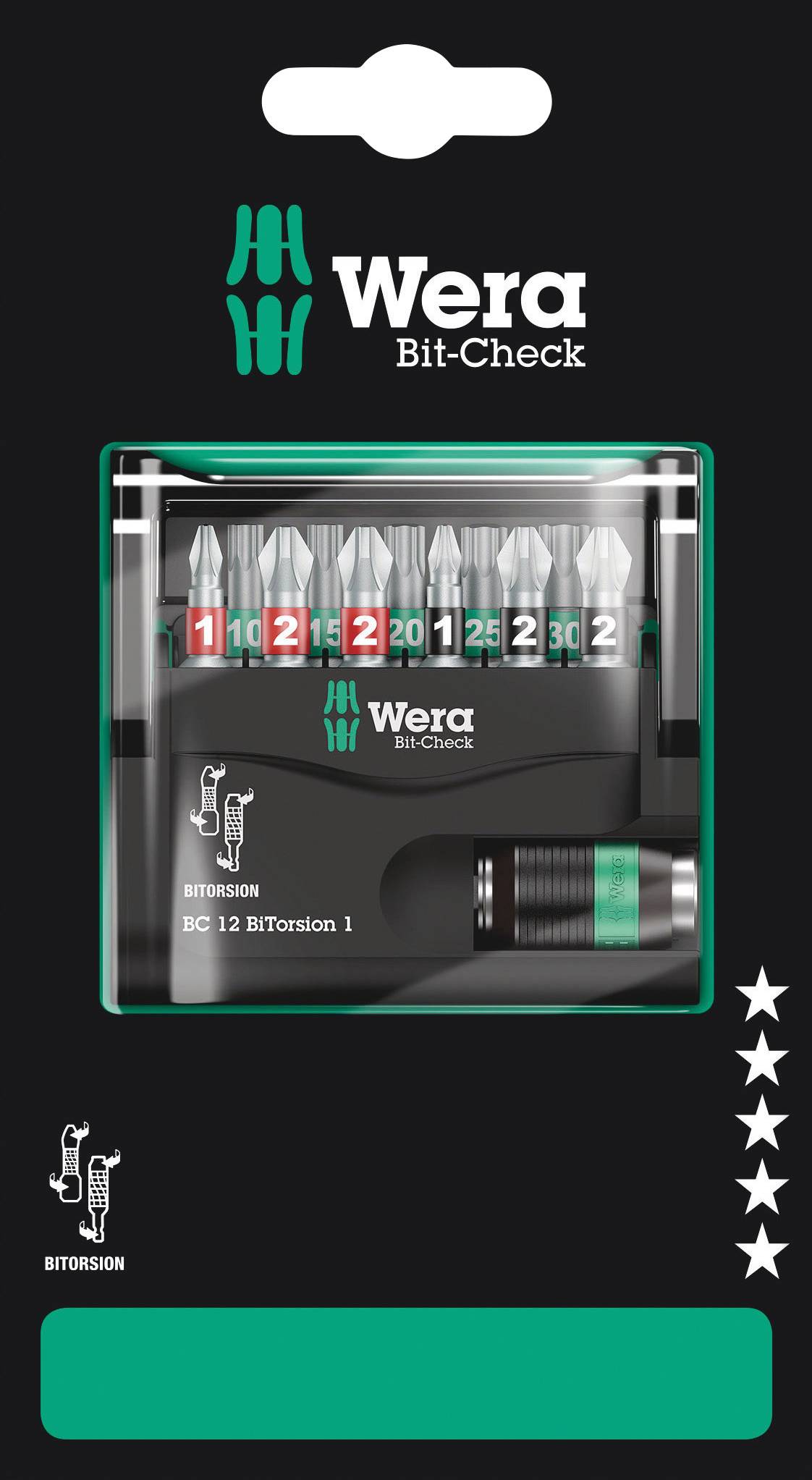 Wera Bit-Check 12 BiTorsion 1 SB 05136385001 Bit készlet 1/4 (6.3 mm) Bit tartóval