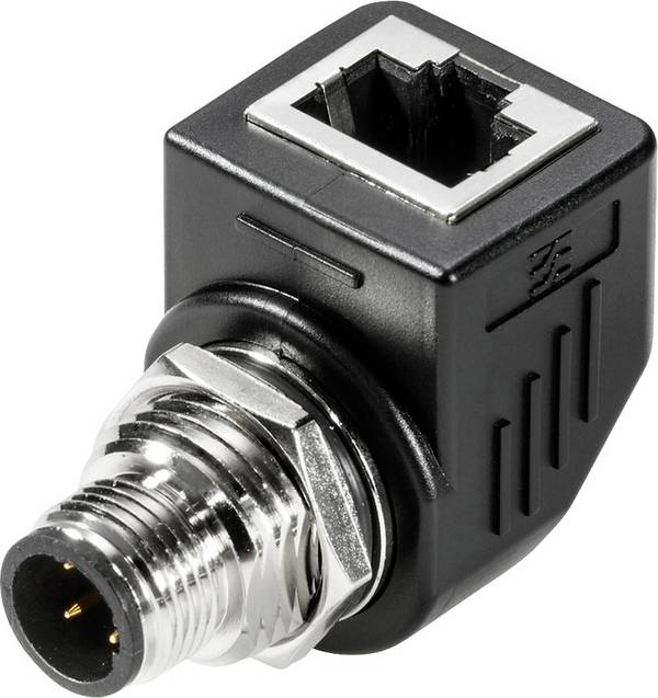 Csatlakozó adapter, RJ45 alj - M12 dugó, könyök, Weidmüller IE-AD-M12DRJ45-MF-90 1514940000