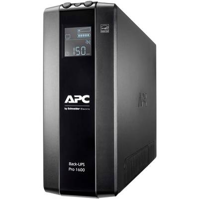 Egy APC márkájú USV-egység, Back-UPS Pro 1600 típus, digitális kijelzővel, 150V-ot mutat.