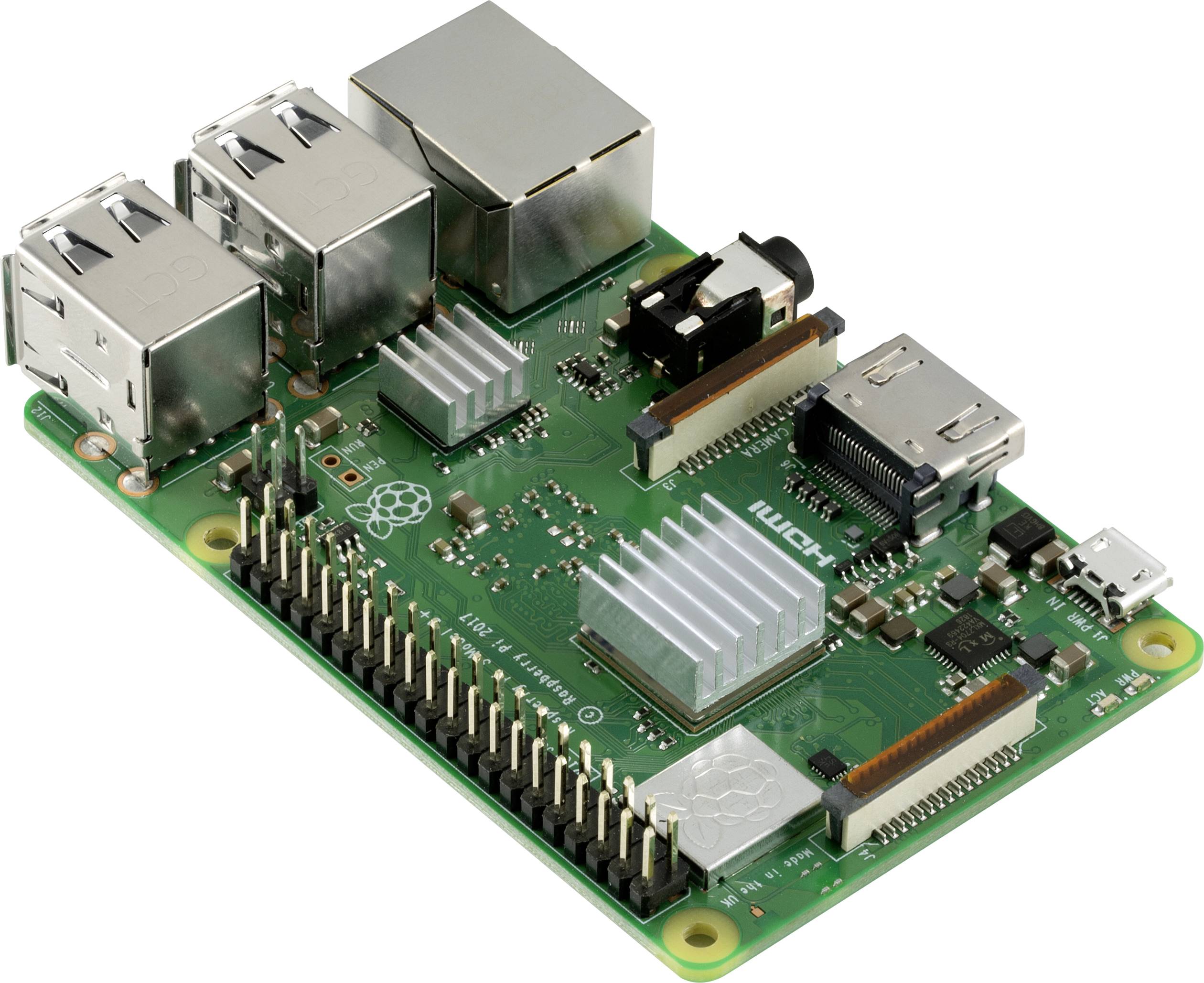 Egy Raspberry Pi, egy kisméretű egylapkás számítógép több USB-csatlakozóval, hálózati csatlakozóval és GPIO-tűkkel elektronikai projektek számára.