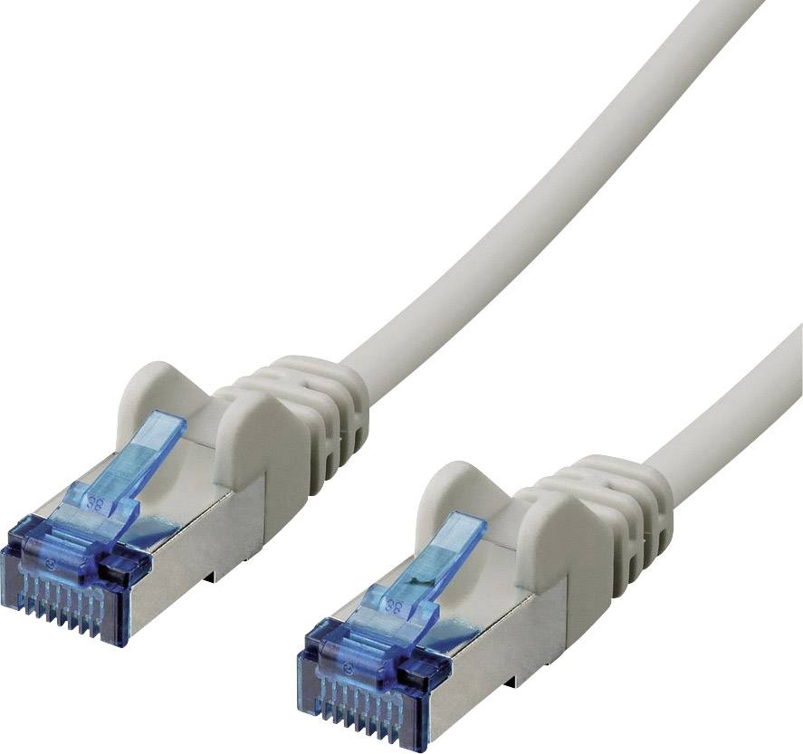 Két szürke Ethernet-kábel egymás mellett, kék csatlakozókkal.