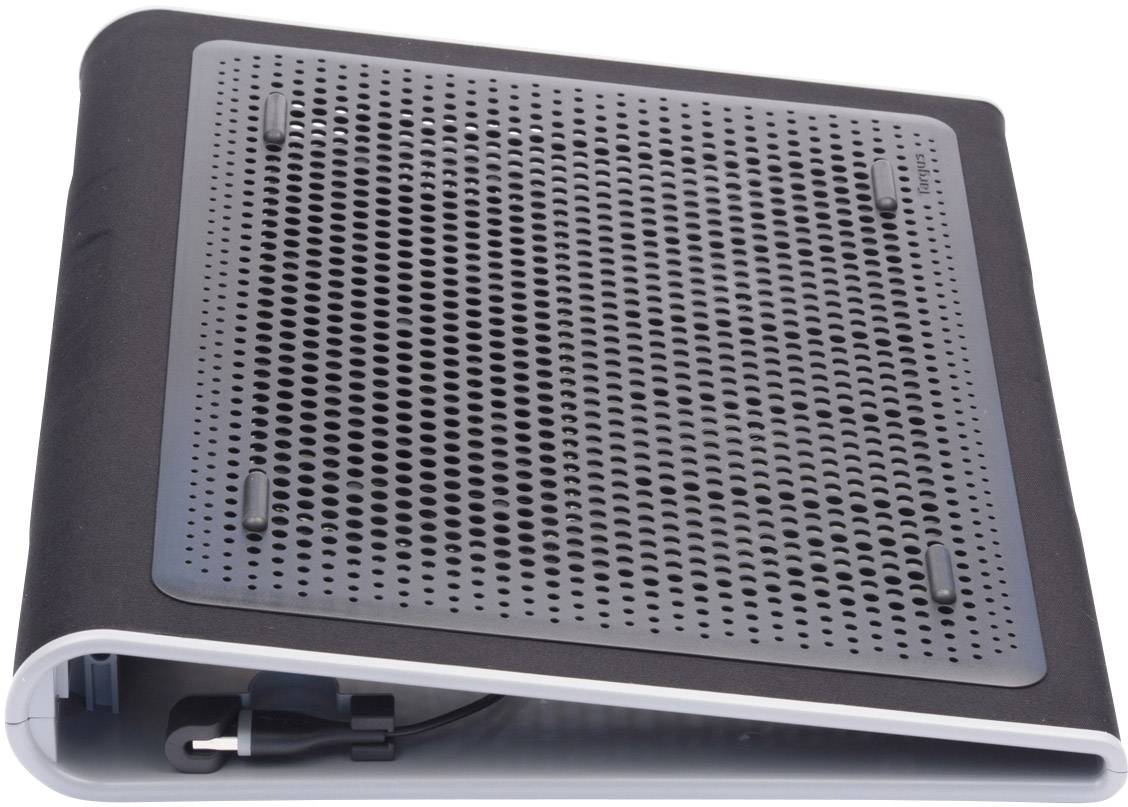 Egy ergonomikus laptoptartó hálós szerkezettel a szellőzés érdekében, enyhén döntött szögben a jobb látószög és kényelem érdekében.