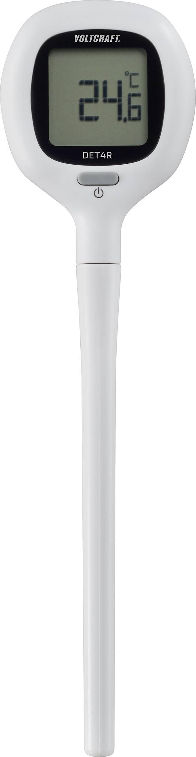 Egy fehér házas digitális hőmérő 24,6°C-ot mutat a kijelzőjén.