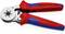 Piros és kék Knipex típusú krimpelőfogó, 97 55 14-es modell, alkalmas 0,08-10 mm²/AWG 28-7 kábelkeresztmetszetek krimpelésére.
