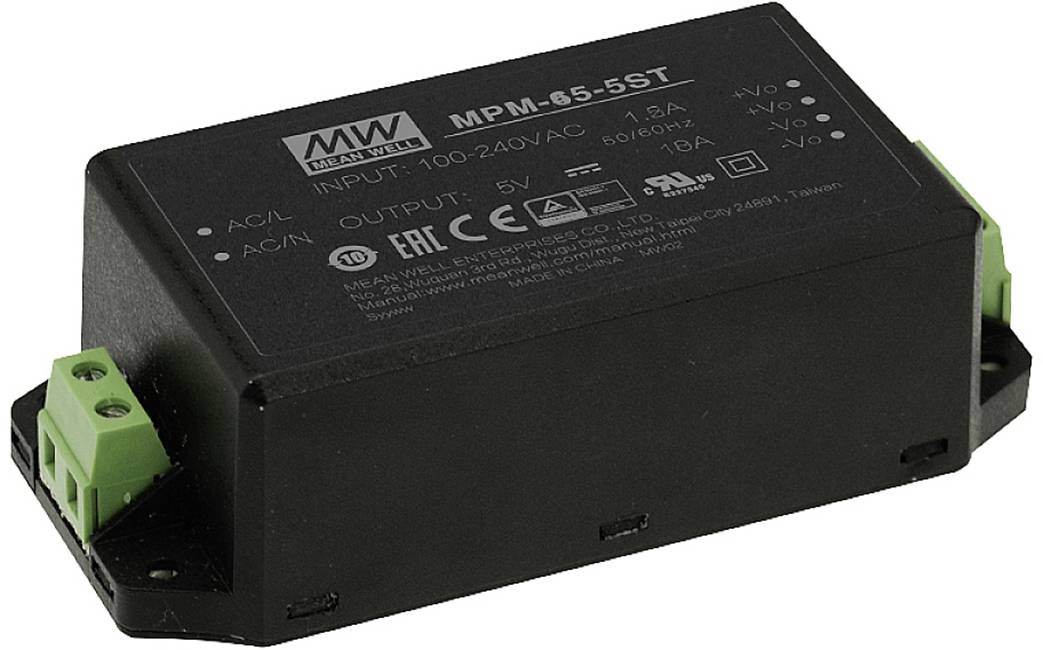Fekete elektronikus eszköz "MW INPUT MODULE" felirattal és műszaki specifikációkkal, zöld csatlakozókapcsokkal az oldalán.